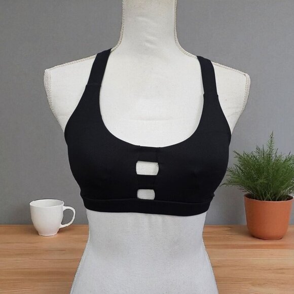 Forever 21 ✦ Black Cutout Sports Bra ✦  Open Racerback Stretch Activewear XS - Picture 3 of 11